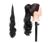 Natural Wave Flexible Wrap Around PonyTail Long Fake Tail Hair Extensions Synthetic Wavy Hairpieces Horse Tail Perfect Looking(1B)