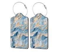 Natural Waves Or Leaves Luggage Tag for Suitcase 2 Pack Leather Luggage Tag with Privacy Flap Name Id Label and Metal Loop for Women Men Travel