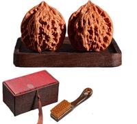 Natural Wenwan Walnut Hand Massage Ball - Chinese Stress-Relieving Walnut, Relieves Stress Anxiety, Improves Finger Dexterity, Gift Box, Includes A Free Brush (Lion Head) (Official hat B, 41-42mm)