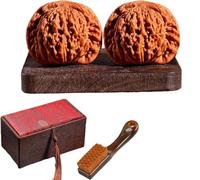 Natural Wenwan Walnut Hand Massage Ball - Chinese Stress-Relieving Walnut, Relieves Stress Anxiety, Improves Finger Dexterity, Gift Box, Includes A Free Brush (Lion Head) (Lion Head A, 39-40mm)