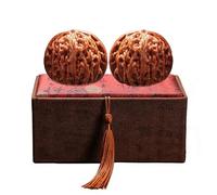 Natural Wenwan Walnuts for Hand Exercise, 2Pcs Chinese Walnuts Fidget for Stress Relief & Focus, Traditional Textured Palm Grip Balls with Elegant Embroidered Gift Box (Lion's Head,41-42mm)