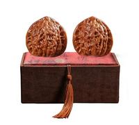 Natural Wenwan Walnuts for Hand Exercise, 2Pcs Chinese Walnuts Fidget for Stress Relief & Focus, Traditional Textured Palm Grip Balls with Elegant Embroidered Gift Box (Young Master's Cap,38-39mm)