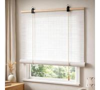 Natural White Bamboo Roller Shade 130x230cmUV Protection Light Filtering Adjustable PrivacyIndoor/Outdoor Use for Patio Garden Window Sunshade