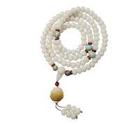 Natural White Bodhi Seed 108 Mala Beads Bracelet for Women with Lotus Buddhist Prayer Beads Necklace