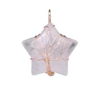 Natural White Clear Crystal Necklace Gold Wire Wrapped Star Pentagon Gemstone Pendant Necklace Reiki Healing Crystal Necklace Chakra Jewelry Gift for Women Men