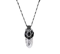 Natural White Crystal Pendant Necklace for Women Men|Adjustable Cord Oval Gemstone Charm Meditation Energy Choker Amulet Jewelry Gifts Black Obsidian