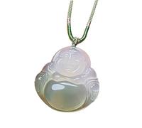 Natural White Green Chalcedony Maitreya Buddha Pendant Necklace with Lanyard