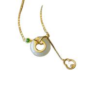 Natural White Jade and Peace Clasp Necklace Pendant S925 Silver Gift