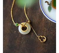 Natural White Jade and Peace Clasp Necklace Pendant S925 Sterling Silver Gift