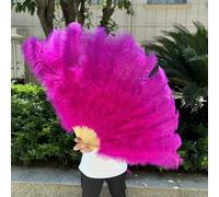Natural White Ostrich Turkey Feather Fans 50/130Cm Foldable Hand Held Plume Fan Decorate Halloween Party Belly Dance Feather Fan-Rose red-75x120cm 1pcs