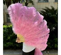 Natural White Ostrich Turkey Feather Fans 50/130Cm Foldable Hand Held Plume Fan Decorate Halloween Party Belly Dance Feather Fan-Dark pink-75x120cm 1pcs