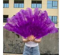 Natural White Ostrich Turkey Feather Fans 50/130Cm Foldable Hand Held Plume Fan Decorate Halloween Party Belly Dance Feather Fan-PURPLE-60x90cm 1pcs