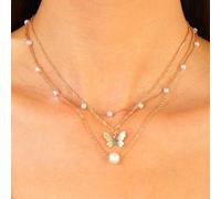 Natural White Pearls, Unique and Minimalist Personality, Pearl Butterfly Necklace, Women's Multi-Layer Layered Collarbone Chain, Pearl Butterfly Pendant Necklace, Three-Layer Set