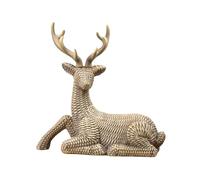 Natural Wicker Effect Lying Stag Ornament 32x32x15cm Rustic Deer Decoration | Freestanding Indoor, Autumn Winter Decor, Woven Texture Detail, Woodland Inspired, Neutral Colour Palette