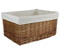 Natural wicker shelf baskets Deep Rectangular. Bedroom kitchen and home office storage. Cotton liners on whole willow stems (42cm, Natural Lined)