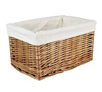 Natural wicker shelf baskets Deep Rectangular. Bedroom kitchen and home office storage. Cotton liners on whole willow stems (32cm, Natural Lined)