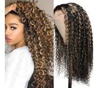 Natural wig 13x4 Lace Front Wig Curly Wig With Blonde Piano Highlights Lace Front Wig Precolored Ombre Hair wigs for Women(150%,22inches 1PC)