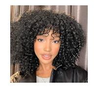 Natural wig 14 Inch Afro Curly Hair Wigs for Black Women #1B Black Afro Bomb Curly Wig with Bangs Heat Resistent Synthetic Fiber Glueless Kinky Curly Wigs wigs for Women