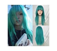 Natural wig Blue Green Long Straight Synthetic Women Wig with Bangs Fluffy Cosplay Wig for Party wigs for Women