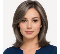 Natural Wig for Women, Dark Grey Short Straight Hair Wig with Side Parting and Bangs, Suitable for Role Play and Daily Party Use