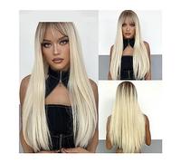Natural wig Long Straight Synthetic Wigs with Bang Light Platinum Blonde Natural Faker Hair for Women Daily Cosplay Heat Resistant wigs for Women