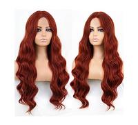 Natural wig Long Wavy Wine Red Synthetic Wig For Women's Heat-Resistant Natural Half Part Cosplay Party Lolita Wig wigs for Women