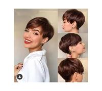 Natural wig Short Brown Wig Chocolate Brown Human Hair Wigs Short Pixie Cut Wigs with Bangs wigs for Women(Bruin)