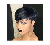 Natural wig Short Brown Wig Chocolate Brown Human Hair Wigs Short Pixie Cut Wigs with Bangs wigs for Women(Black)
