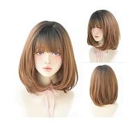 Natural wig Wig Black Natural Short Wigs Straight Wigs with Bangs Brown Pink Synthetic Hair for Women Daily Cosplay Heat Resistant Wig wigs for Women(15.7inch 40cm)
