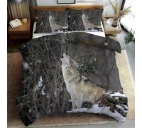Natural Wildness Style Single Duvet Cover Set, Grey Wolf Bedding Sets with Zipper Closure, Soft Cozy Microfiber Duvet Cover and 2 Pillow Cases 50 x 75 cm b2931
