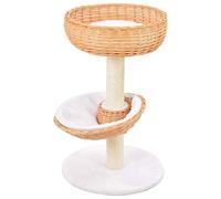 Natural Willow Cat Scratching Post with Sisal Scratching Posts, 68cm Height, 2 Wicker Baskets, Removable Cushions, Sturdy Climbing Tree for Playing, Sleeping and Activity in the Home