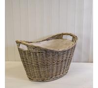 Natural Willow Oval Scooped Log Basket With Hessian Liner