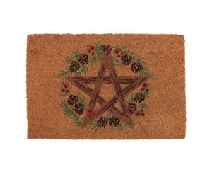 Natural Winter Solstice Pentagram Coir Doormat - Reusable Rustic Decor