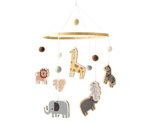 Natural Wood Baby Mobile with Animals Noise-Free & Wool Craftsmanship Easy-Mount Sensory Toy for Nursery Education Crib Mobile Development Toy