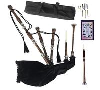 Natural Wood Bagpipe Complete Set | Carry Bag, Practice Chanter, Drone & Pipe Reeds, Tutor Book | Playable Highland Bagpipes in Multiple Tartan Colors (Black Velvet)