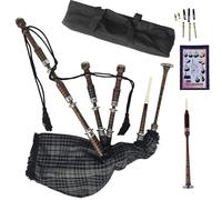 Natural Wood Bagpipe Complete Set | Carry Bag, Practice Chanter, Drone & Pipe Reeds, Tutor Book | Playable Highland Bagpipes in Multiple Tartan Colors (Gray Watch)