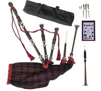 Natural Wood Bagpipe Complete Set | Carry Bag, Practice Chanter, Drone & Pipe Reeds, Tutor Book | Playable Highland Bagpipes in Multiple Tartan Colors (MacDonald)
