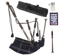 Natural Wood Bagpipe Complete Set | Carry Bag, Practice Chanter, Drone & Pipe Reeds, Tutor Book | Playable Highland Bagpipes in Multiple Tartan Colors (Scottish National)