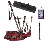 Natural Wood Bagpipe Complete Set | Carry Bag, Practice Chanter, Drone & Pipe Reeds, Tutor Book | Playable Highland Bagpipes in Multiple Tartan Colors (Royal Stewart)