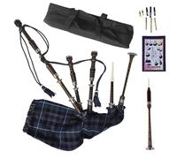 Natural Wood Bagpipe Complete Set | Carry Bag, Practice Chanter, Drone & Pipe Reeds, Tutor Book | Playable Highland Bagpipes in Multiple Tartan Colors (Pride of Scotland)