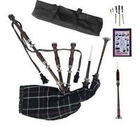 Natural Wood Bagpipe Complete Set | Carry Bag, Practice Chanter, Drone & Pipe Reeds, Tutor Book | Playable Highland Bagpipes in Multiple Tartan Colors (MacKenzie)