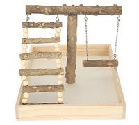 Natural Wood Bird Perch Stand, Parrot Play Stand with Large Base, Non - Prickly Ash Wood Bird Training Rack for Small Medium Birds Including Swing and Ladder