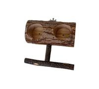 Natural Wood Bird Perch with Feeder, Cockatiel Standing Station with Two Feeding Slots and Claw Grinding Stick, Cage Accessory for Parrots and Small Pet Birds 15 x 14 x 6.5 cm
