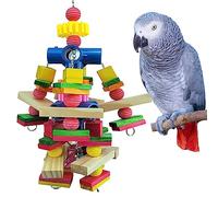 Natural Wood Block Parrot Toys, Medium-Sized Bird Toys for African Grey Parrots, Cockatoos, Small Macaws, Amazon Parrots and Other Birds