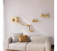 Natural Wood Cat Walkways for Walls with Sisal Scratching Post for Cat Sleeping Playing Climbing(Set4)