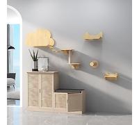 Natural Wood Cat Walkways for Walls with Sisal Scratching Post for Cat Sleeping Playing Climbing(Set5)
