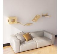 Natural Wood Cat Walkways for Walls with Sisal Scratching Post for Cat Sleeping Playing Climbing(Set8)