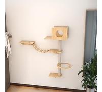 Natural Wood Cat Walkways for Walls with Sisal Scratching Post for Cat Sleeping Playing Climbing(Set7)