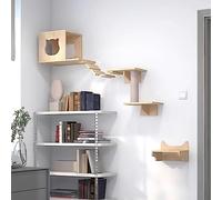 Natural Wood Cat Walkways for Walls with Sisal Scratching Post for Cat Sleeping Playing Climbing(Set2)
