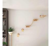 Natural Wood Cat Walkways for Walls with Sisal Scratching Post for Cat Sleeping Playing Climbing(Set6)